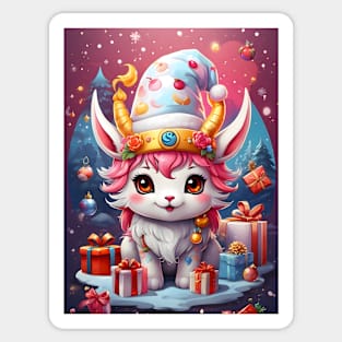 Cute Pink Cat with Christmas Gifts and Decorations Sticker